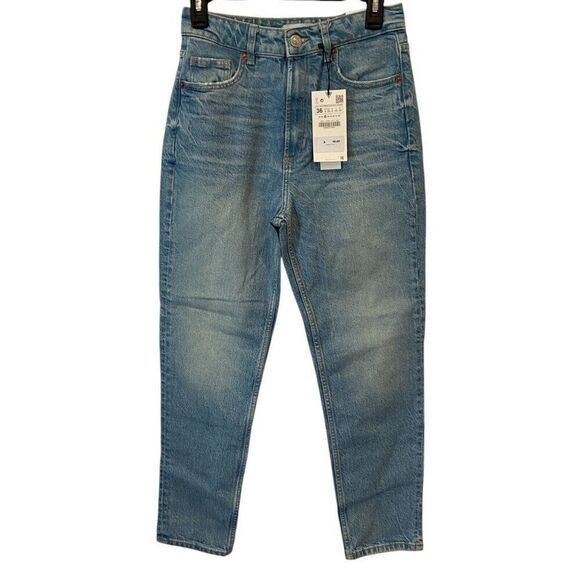 Zara Denim - Zara Womens Comfort Mom Jeans EU 36 US 4 Blue Tapered Fit High Rise 6688/231 NWT